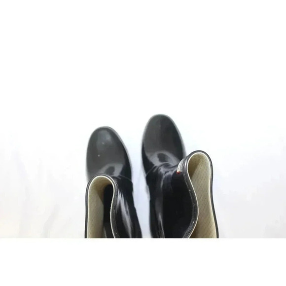 Hunter Black Verbier Wedge Boots Red Lace Up Rubber Rain Size 7 - Picture 7 of 9